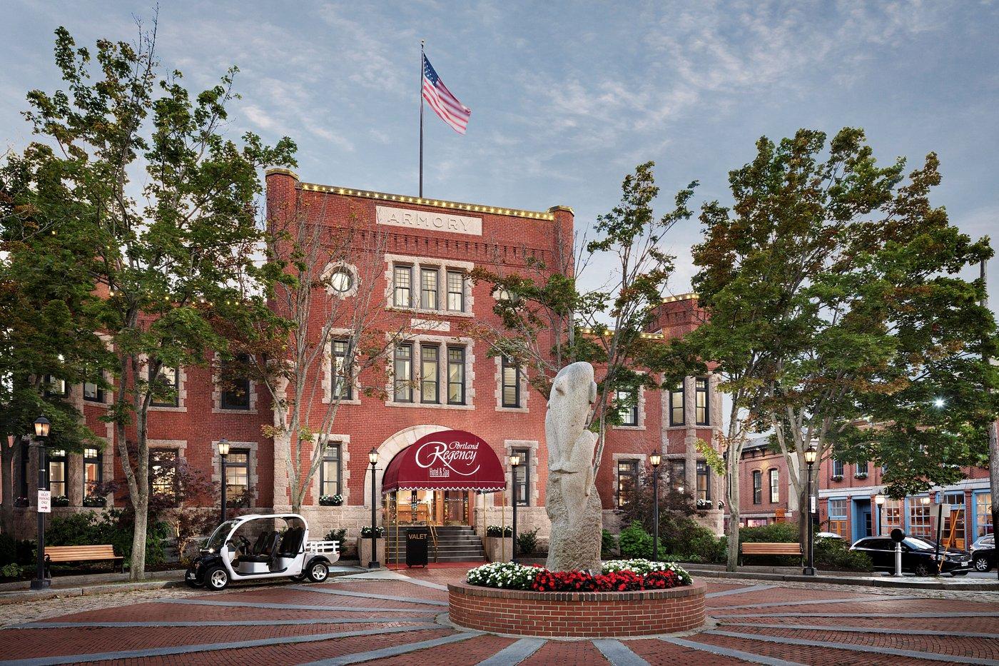 Portland Regency Hotel & Spa exterior with cobblestone circular drive.